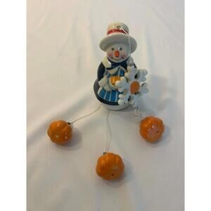 Ceramic Snowman Figurine With Dangling Pumpkin Legs & Snowflake | Ornament